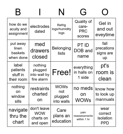 JCAHO READINESS Bingo Card