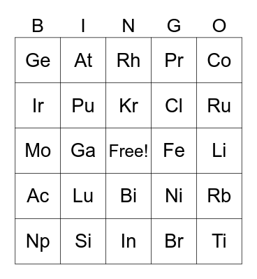 Bingo Quimico Bingo Card