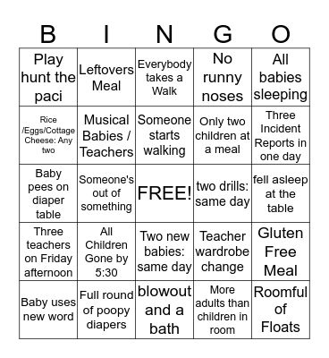 Baby Bingo II Bingo Card