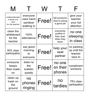 Kindness Week Competition Bingo Card