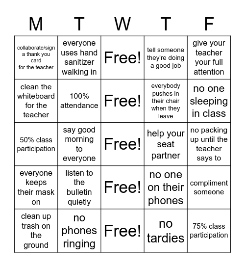 Kindness Week Competition Bingo Card