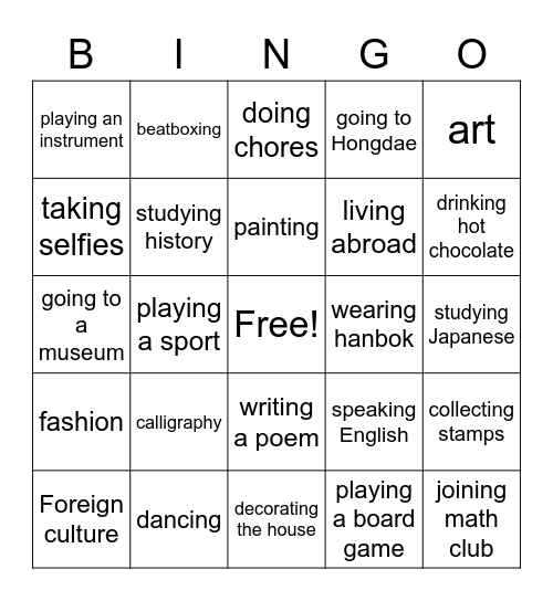 Are you interested in ______? Bingo Card