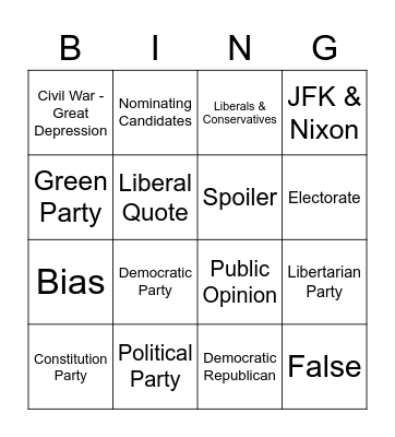 Political Parties & Ideology Bingo Card