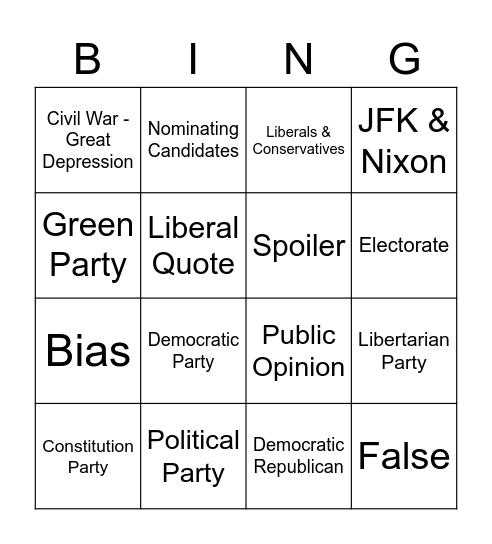 Political Parties & Ideology Bingo Card