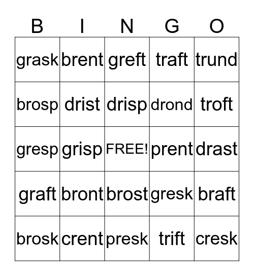 Blends Bingo - cr, gr, pr, dr, tr - nd, nt, sk, ft, sp Bingo Card