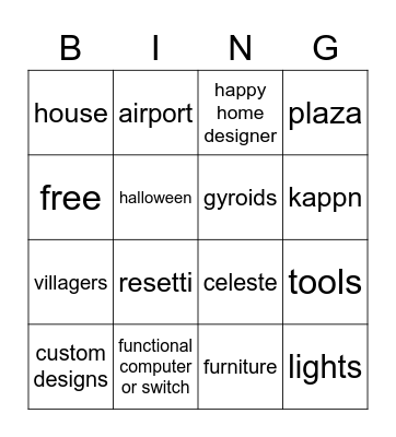 acnh update Bingo Card