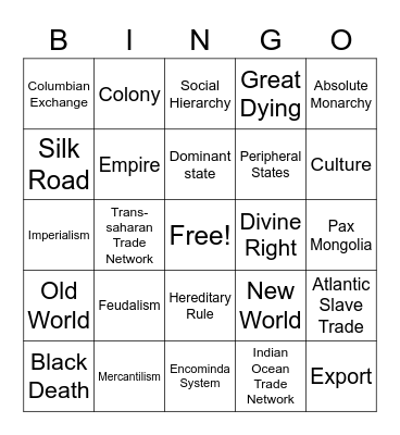US & WORLD I UNIT 1 Bingo Card
