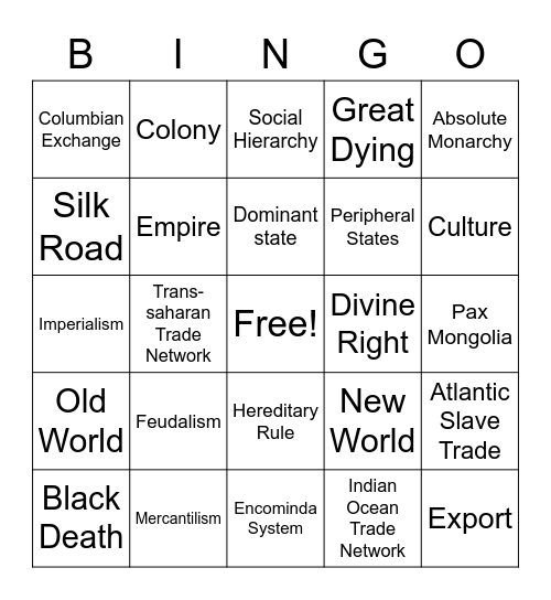 US & WORLD I UNIT 1 Bingo Card