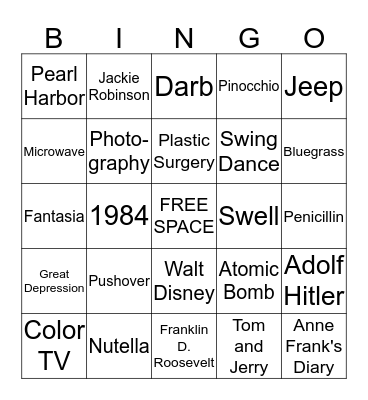1940s BINGO Card