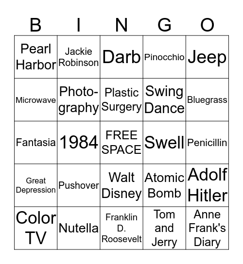 1940s BINGO Card