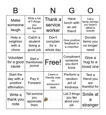 November Gratitude Challenge Bingo Card
