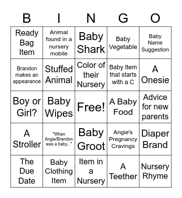 Angie & Brandon Baby Shower Bingo Card