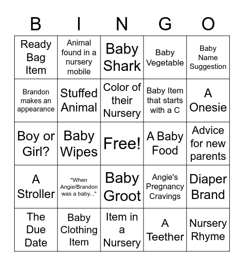Angie & Brandon Baby Shower Bingo Card