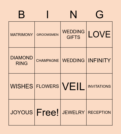 BRIDAL SHOWER Bingo Card