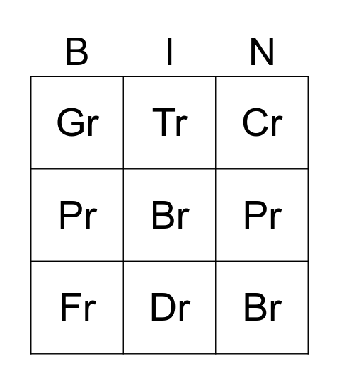 R-Blends Bingo Card