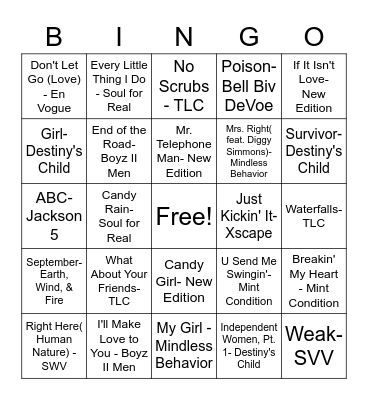 R&B Groups Bingo Card