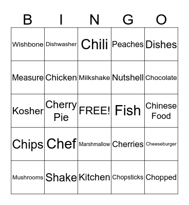 Kitchen SH & CH BINGO Card