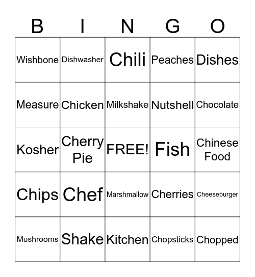 Kitchen SH & CH BINGO Card