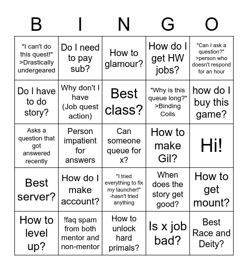#questions-and-help (Also #beginners-lounge) Bingo Card