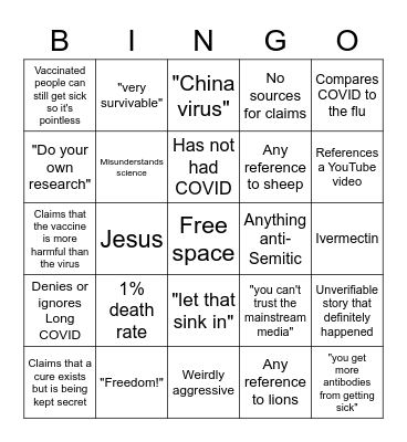 Vaccine conspiracy bingo Card