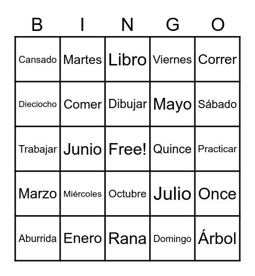 Repaso Bingo Card