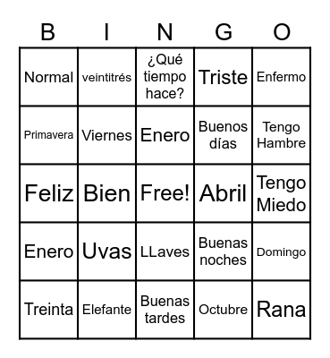 Repaso Bingo Card