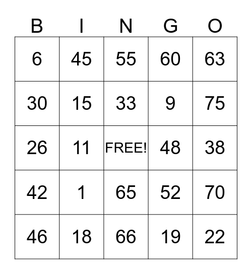 OFFICIAL BINGO CARD Bingo Card