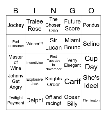 Melbourne Cup Iso Style!! Bingo Card