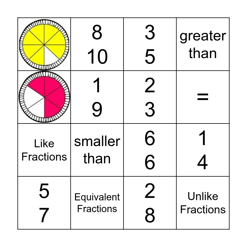 Fractions Bingo Card