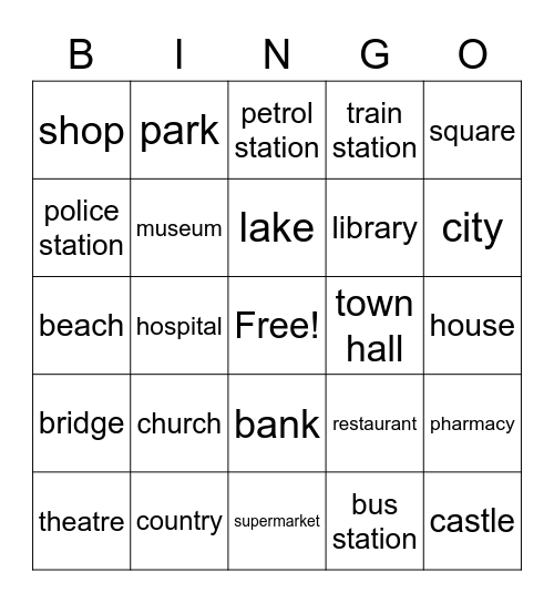 Places Bingo Card