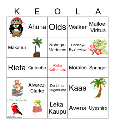 KEOLA - ʻOhana Papa 1 Kumu Keola Bingo Card