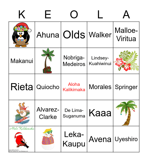 KEOLA - ʻOhana Papa 1 Kumu Keola Bingo Card