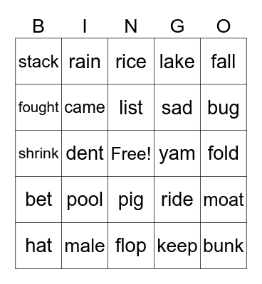 Word Family Bingo Card