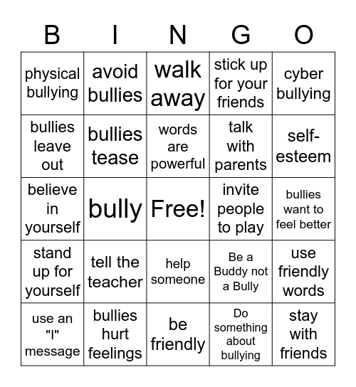Bully Bingo Cards Bingo Card