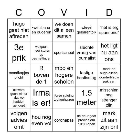 Persconferentie Bingo! (2-11-2021) Bingo Card