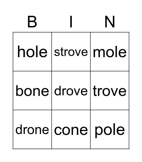 o_e 3 Bingo Card