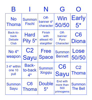 Hu Tao Bingo Card Bingo Card