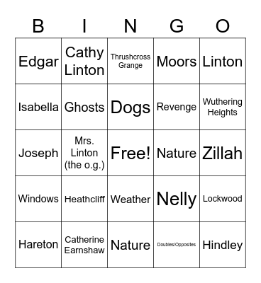 Wuthering Heights Bingo Card