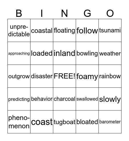 Long O Spelled oa, ow & Vocabulary Bingo Card