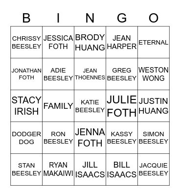 BEESLEY FAMILY BINGO Card