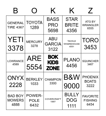 MLF BOK KIDS ZONE BINGO Card
