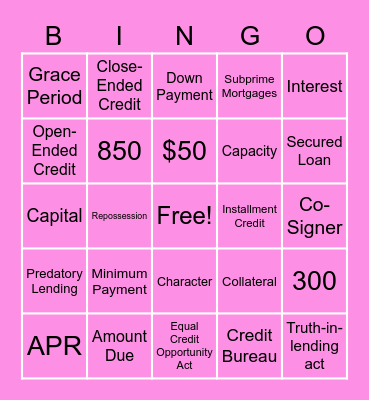 Credit Bingo Card