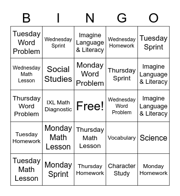 Assignments 11/1-11/5 Bingo Card