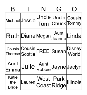 Katie and Michael Bridal Shower Bingo Card