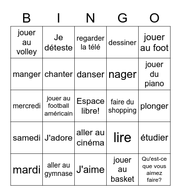Ce que j'aime/U2A Bingo Card