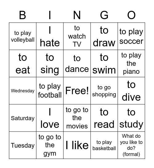 Ce que j'aime/U2A (English) Bingo Card