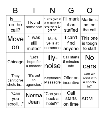 Staffing Call Bingo Card