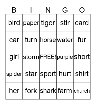 Bossy R Bingo! Bingo Card