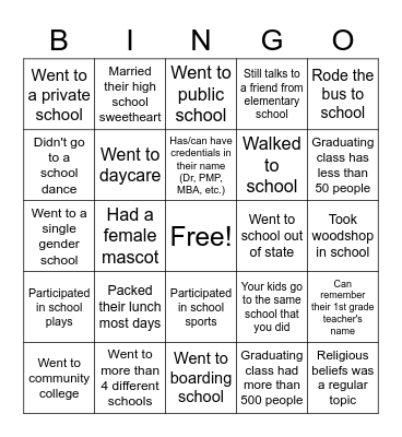 Education Day Bingo Card