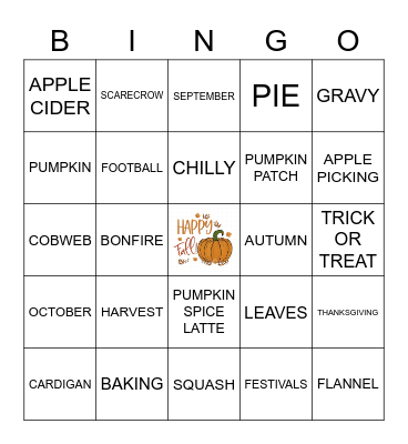 Fall Bingo! Bingo Card